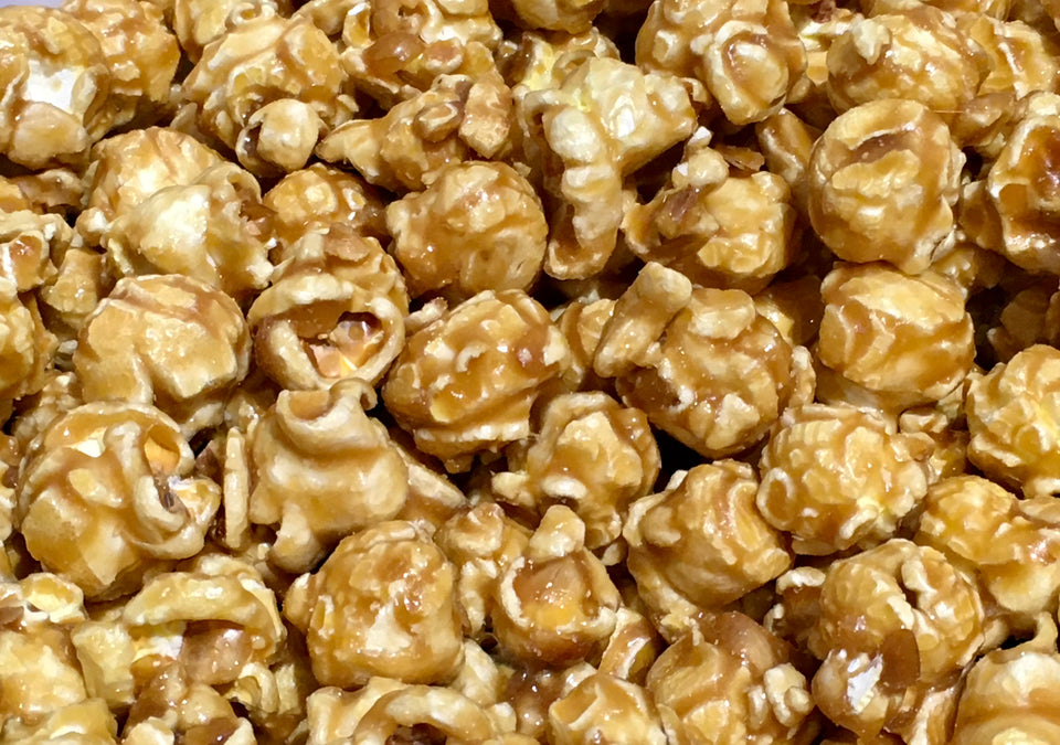 close up of our caramel popcorn